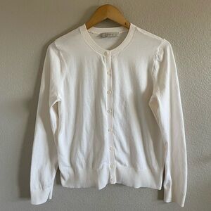 LOFT Crew Neck Cardigan Sweater Cream Lightweight Layering Clean Girl Large